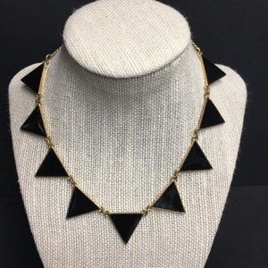 Black Gold Triangle Necklace Reversible Textured Classic Mod Retro BoHo